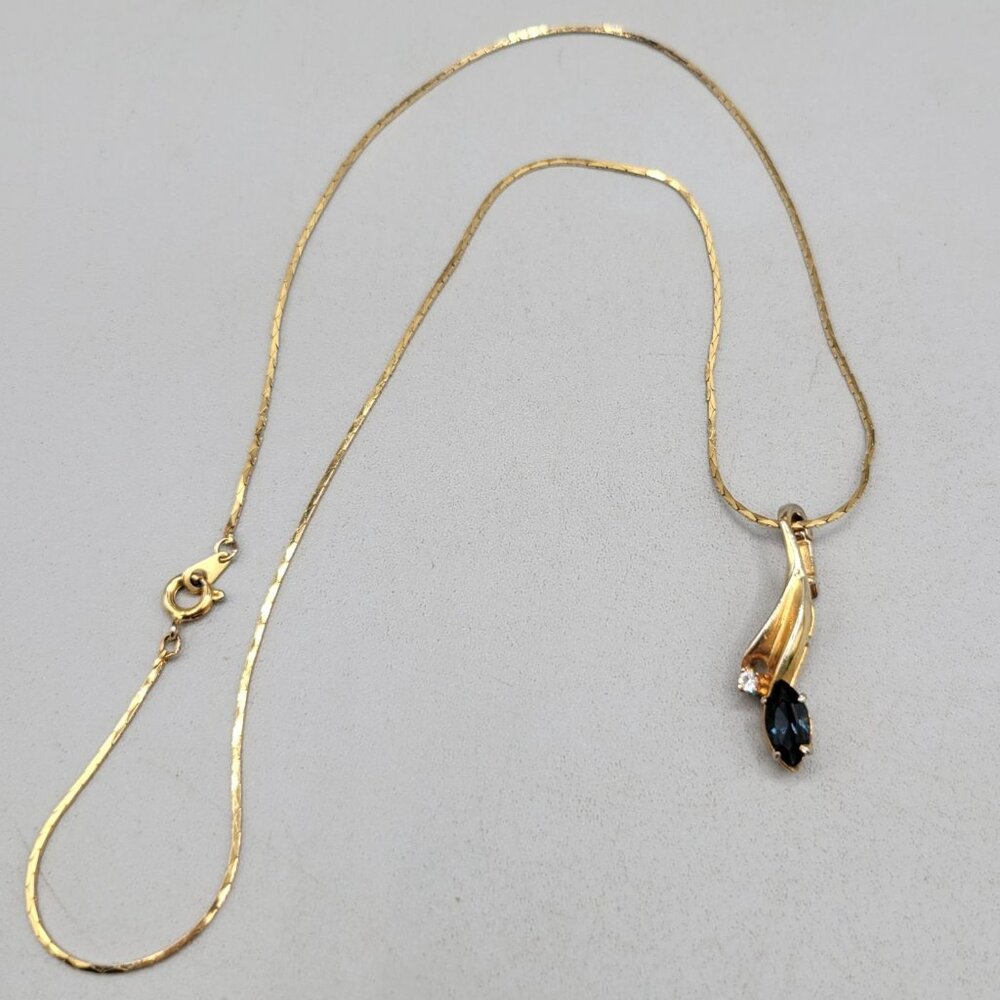 Classic Necklace Blue and Clear Glass Stones Detachable Pendant 18 inch